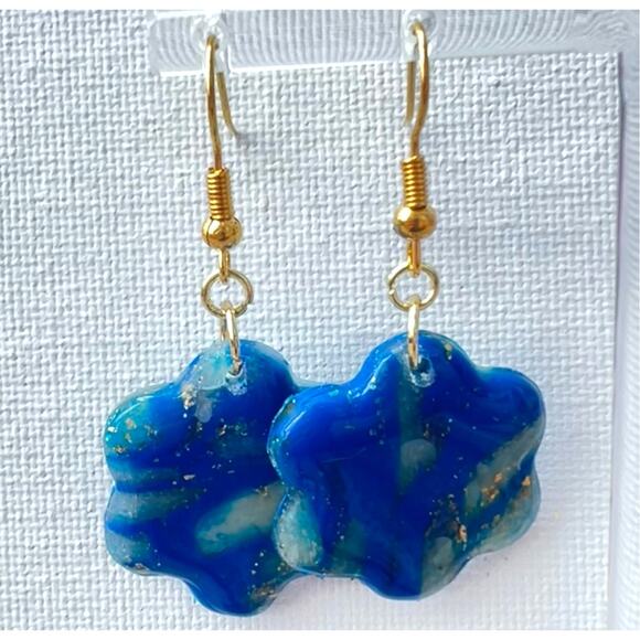Artisan Sand & Sea Flower Clay Dangle Earrings – 1.75" Length - Picture 2 of 2